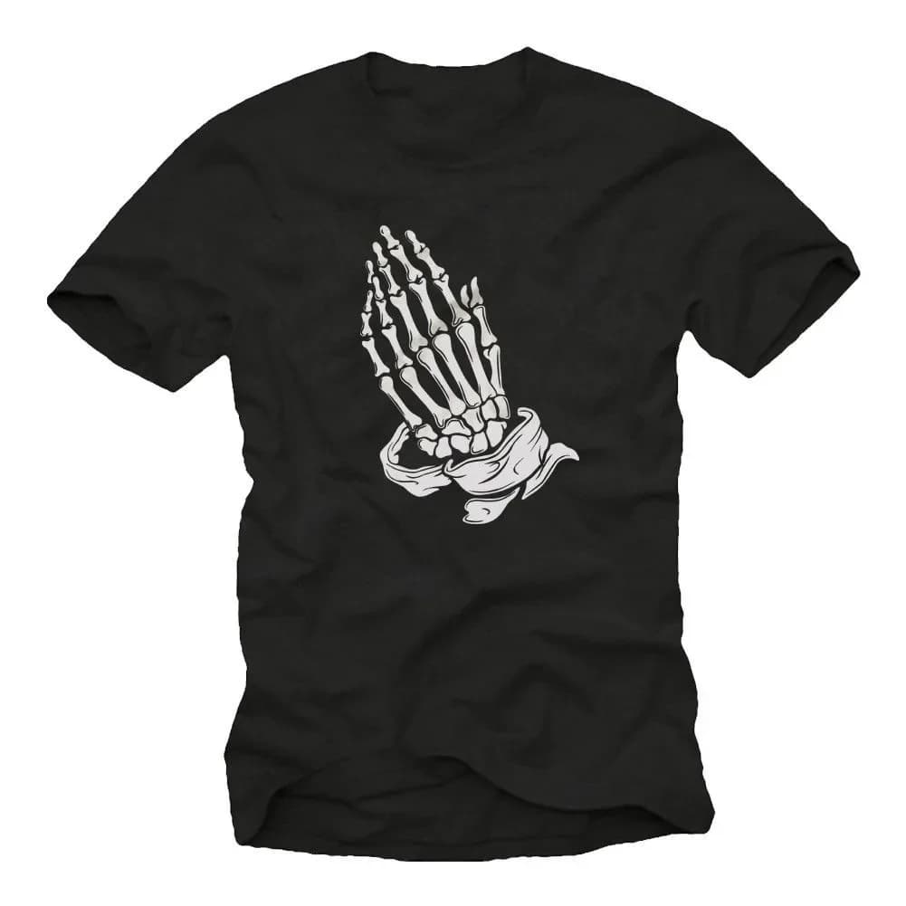 Praying Hands Rocker Music T-Shirt 100% Cotton O-Neck Short Sleeve Summer Casual Mens T-shirt Streetwear