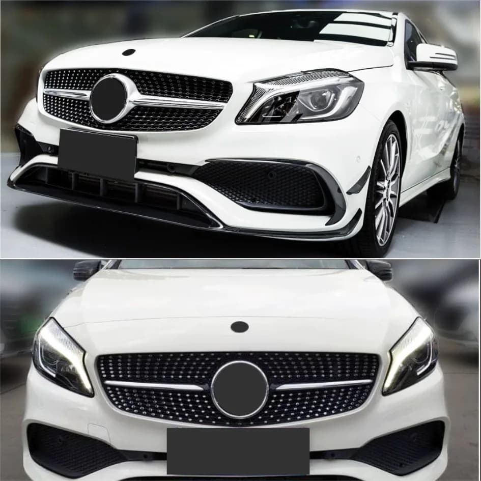 Diamond GT Style Front Bumper Grille For Mercedes Benz A-Class W176 2013-2018 A45 A200 A180 Gloss Black ABS Material