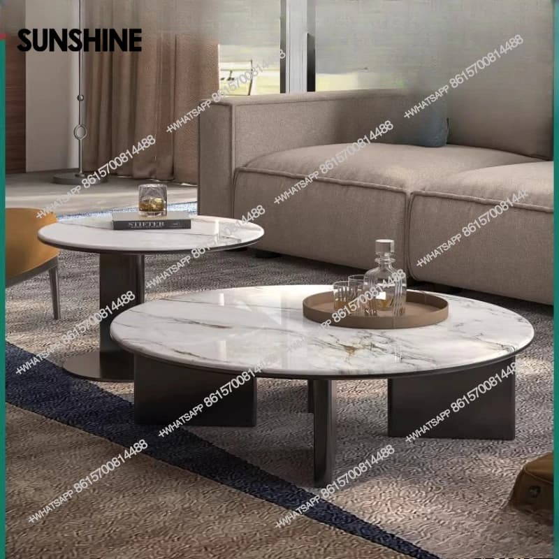 High-end light luxury living room home natural marble round coffee table small apartment
