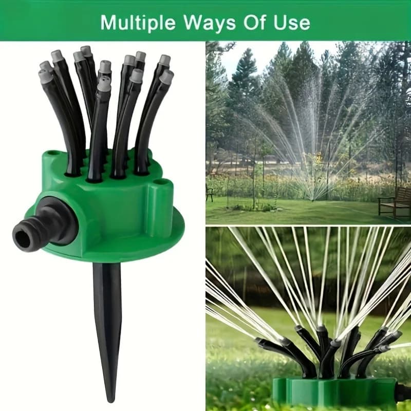 YGTITAN Green Multi-Head Garden Sprinkler, 360 Degree Automatic Lawn Irrigation Watering Tool, ABS PP