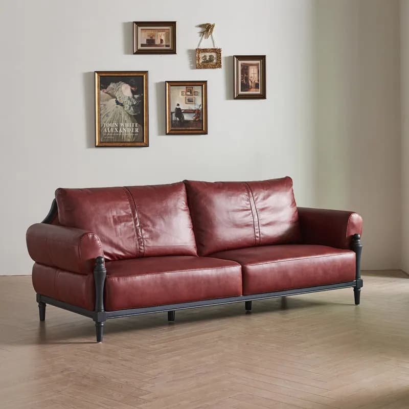 Medieval style sofa retro solid wood leather sofa open paint first layer oil wax cowhide 123 combination