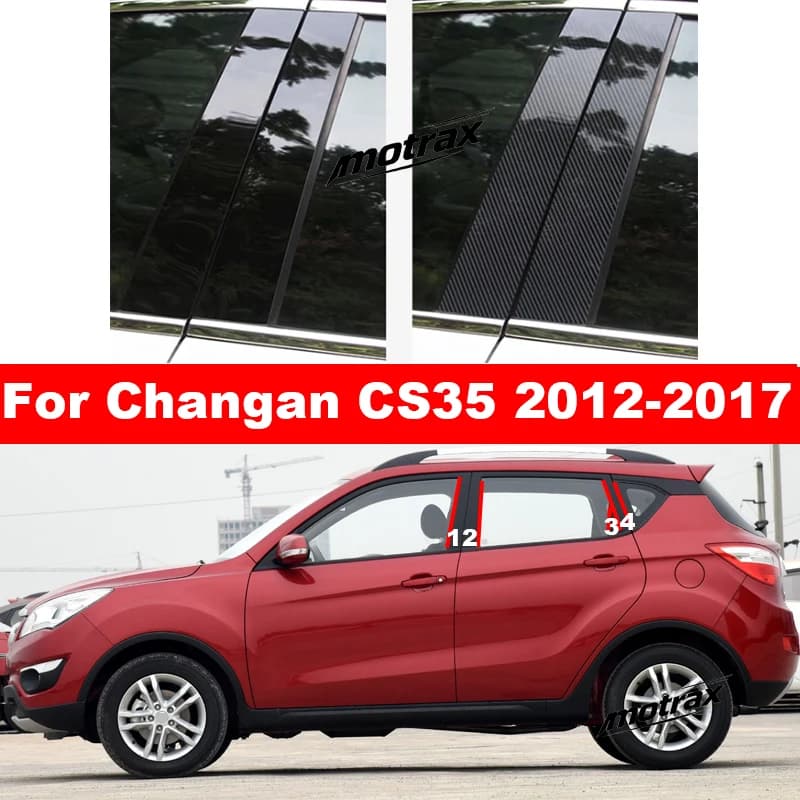 For Changan CS35 2012-2017 Car Glossy Black BC Pillar Trim PC Material Car Window B C Column Cover Exterior Door Pillar Post