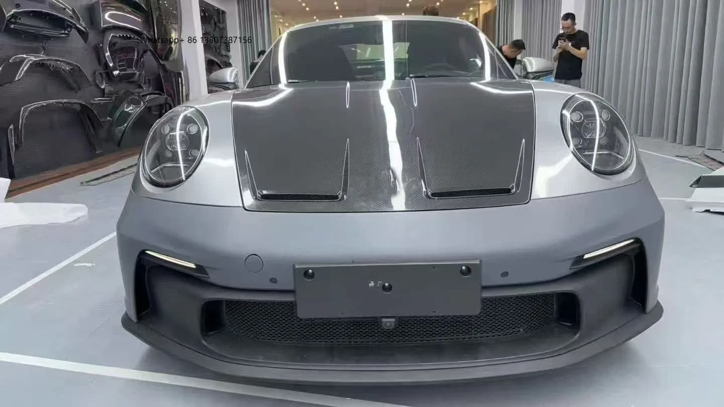 New for 911 992 GT3 Dry Carbon Bumper with Exhaust Cut-Outs-Bolt-On Universal Fitment 1 Year Warranty (Retrofit/Upgrade)