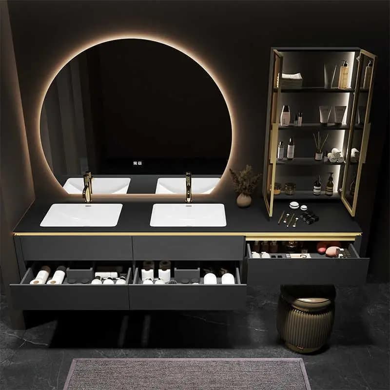 Modern Design Wall-Mounted Bathroom Vanity Top Floating Marble Bathroom Cabinet Sink With LED Mirror Cabinet For Home Use