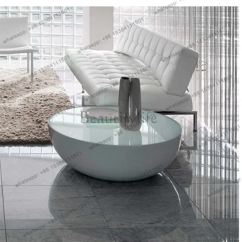 YJ Cream Wind Rock Slab Round Coffee Table Living Room Small Apartment Modern Light Luxury Style