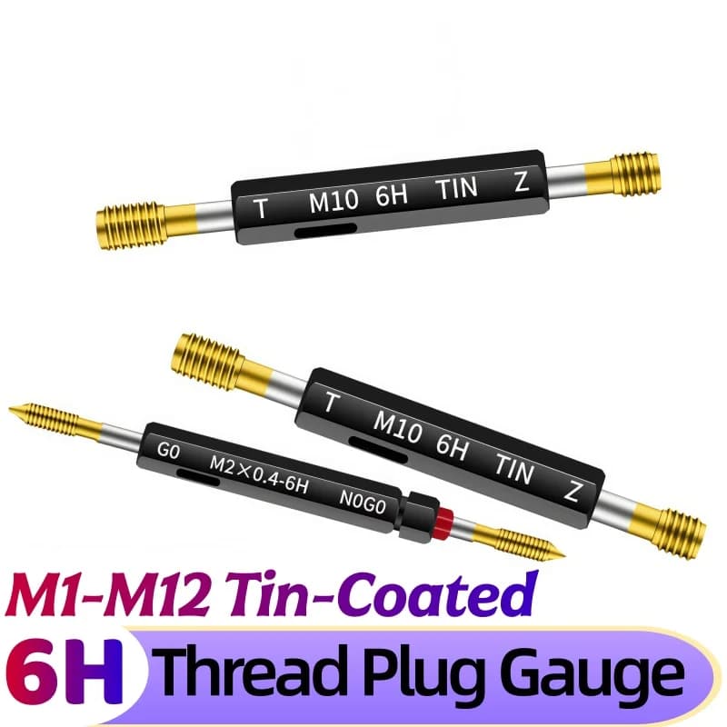 1PCS Nano Tin-Coated Steel Metric Screw Thread Plug Gauge 6H Standard M1-M12 High Quality Measuring Tool for Wholesale