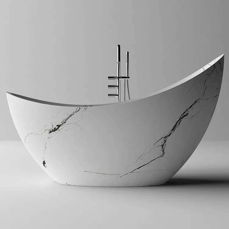 Any Size Custom Freestanding Artificial Stone Bathtub Thin Edge Ergonomic High Back Deep Soaking Anti Mold Durable Skin Friendly