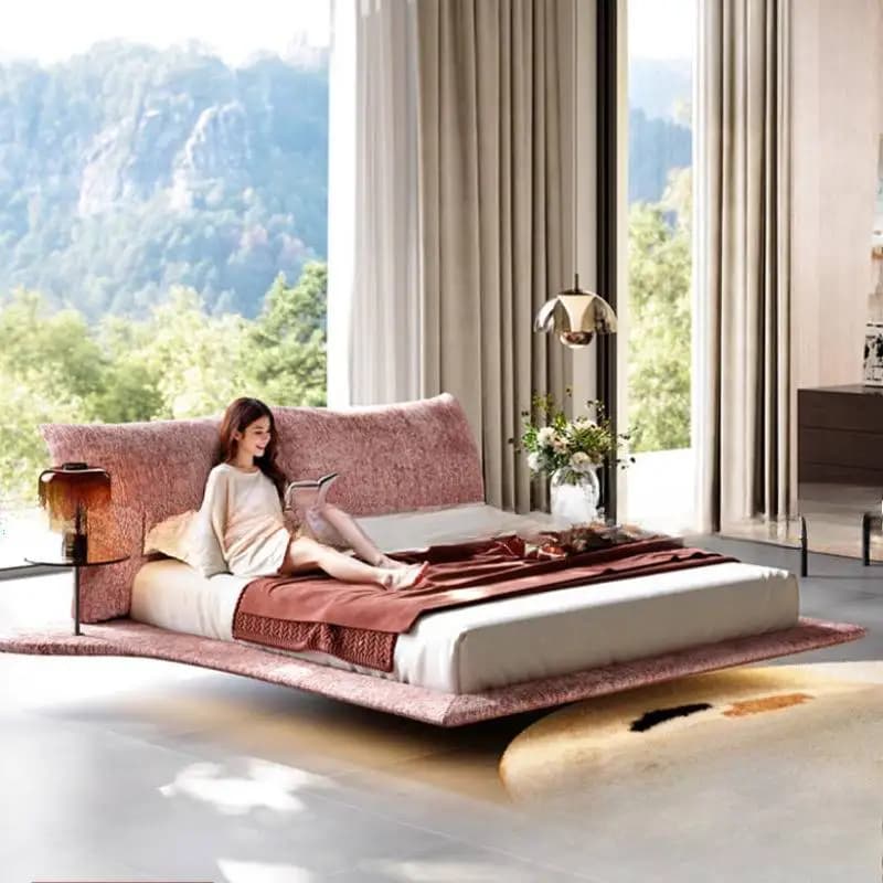Normal Elegant Double Bed Girls Items European Wooden Style Double Bed Modern Floating Frame Cama Matrimonial Furniture For Home