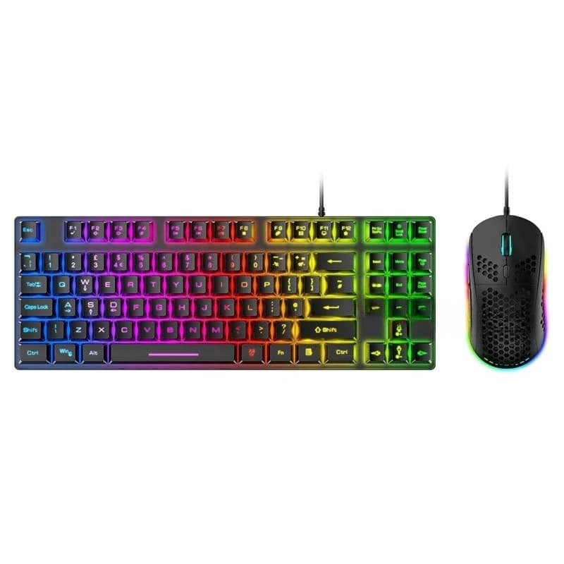 Wolf T2 luminous keyboard and mouse set, computer console game mechanical feel 88-key British keyboard and mouse set