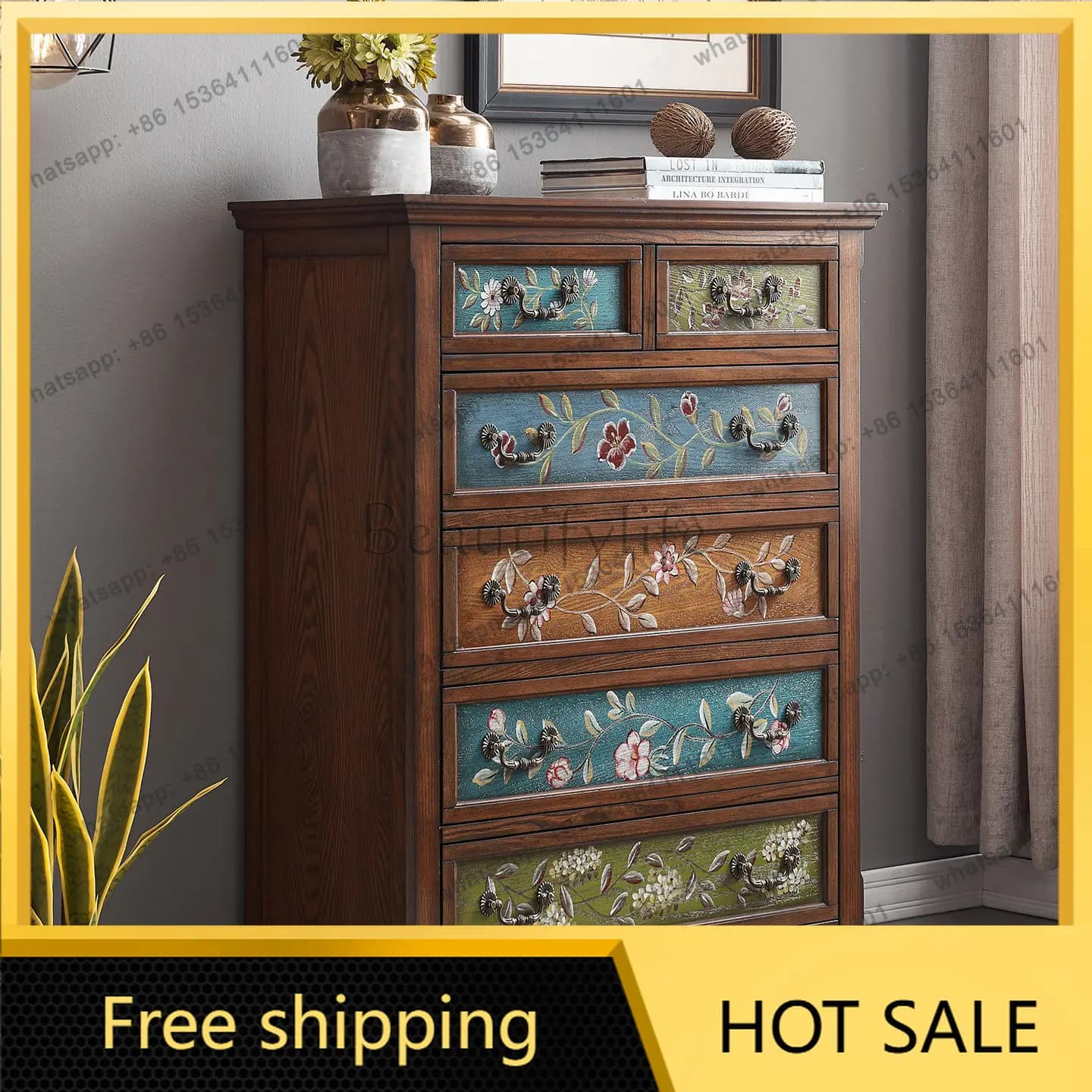 XX. American retro painted cabinet European living room bedroom wall solid wood storage side cabinet
