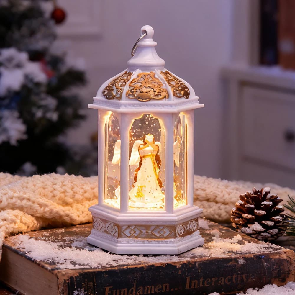 Hexagonal Water-filled Lantern Glowing Angel Candle Lamp Gift Decoration Creative Small Wind Lamp Night Light Tabletop Ornament