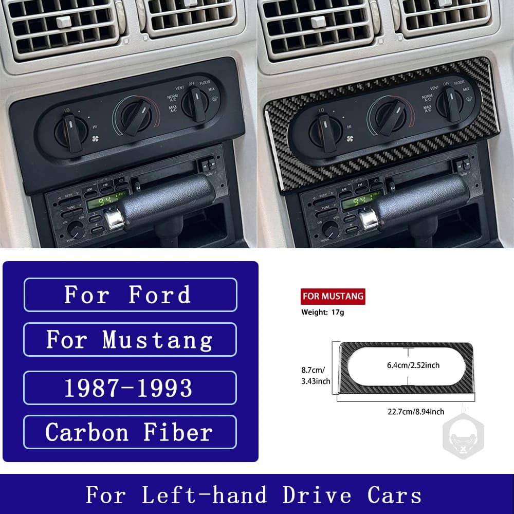 For Ford Mustang 1987-1993 Carbon Fiber Central air conditioning control panel Car Accessories Interior Decorative Stickers