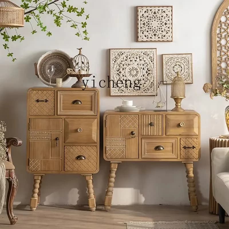 E6 American chest cabinet, locker, retro living room, sofa side cabinet, French drawer storage