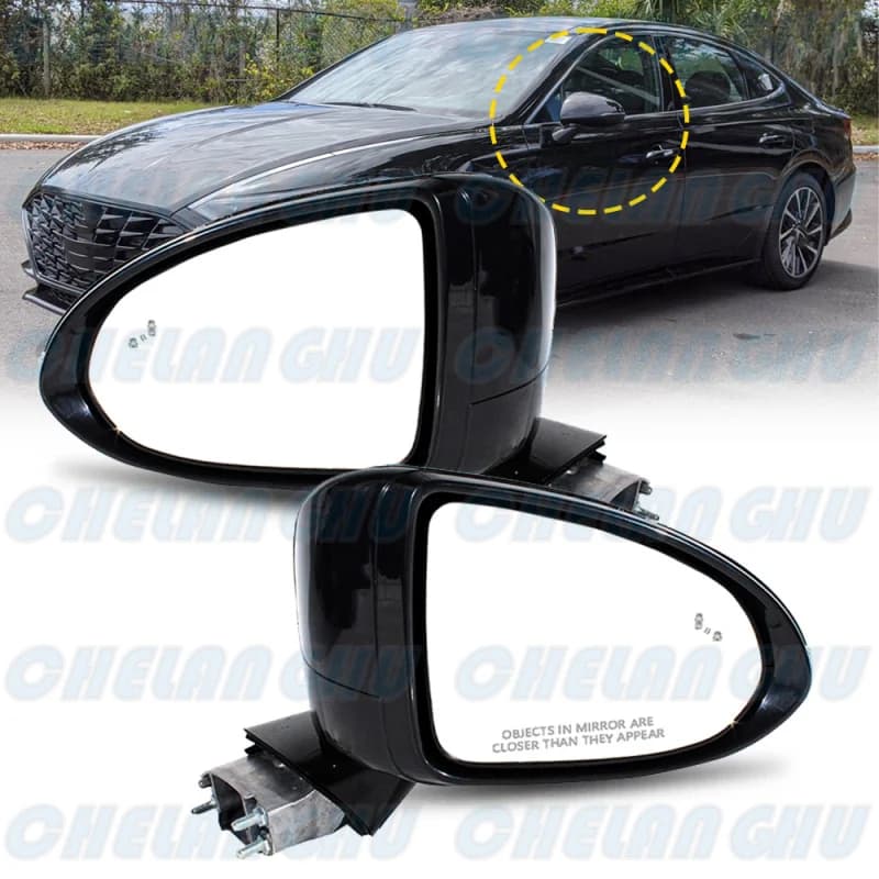 For Hyundai Sonata 2020 2021 2022 US Version 1 Pair 8 Pins Black Painted Mirror Assembly With Heated Blind Spot Power Adjust