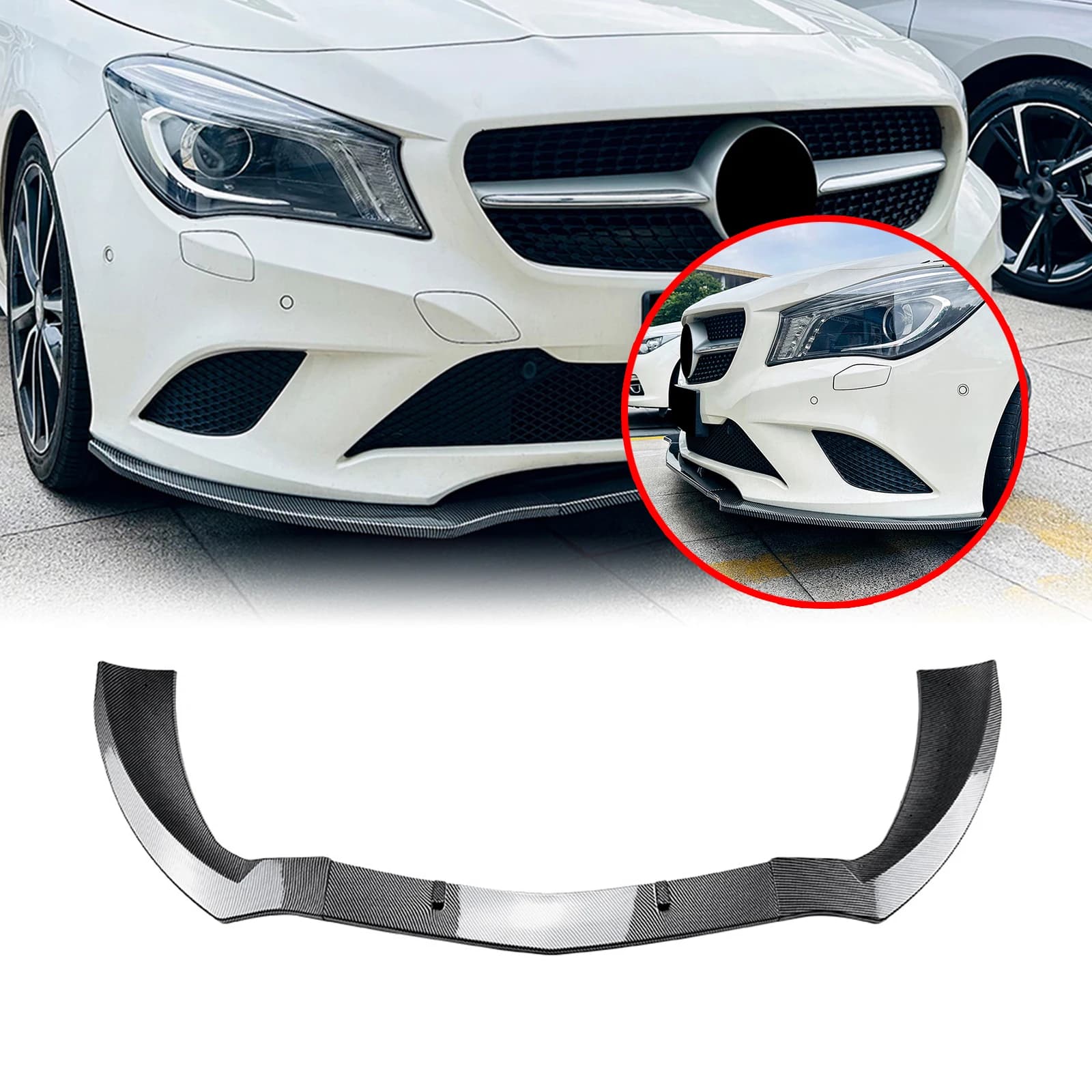 For Mercedes Benz CLA Class C117 2013-2015 Standard Models Front Bumper Spoiler Lip Carbon Fiber Look/Gloss Black Splitter Blade