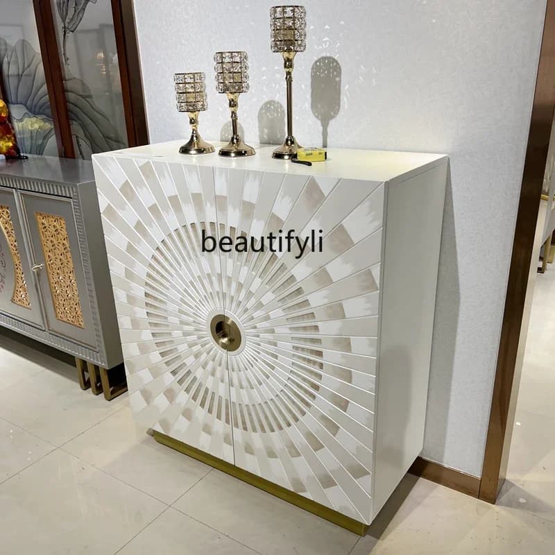 Painted Shoe Cabinet Art Fashion Creative Relief Solid Wood Entryway Cabinet Italian Light Luxury Entryway Cabinet