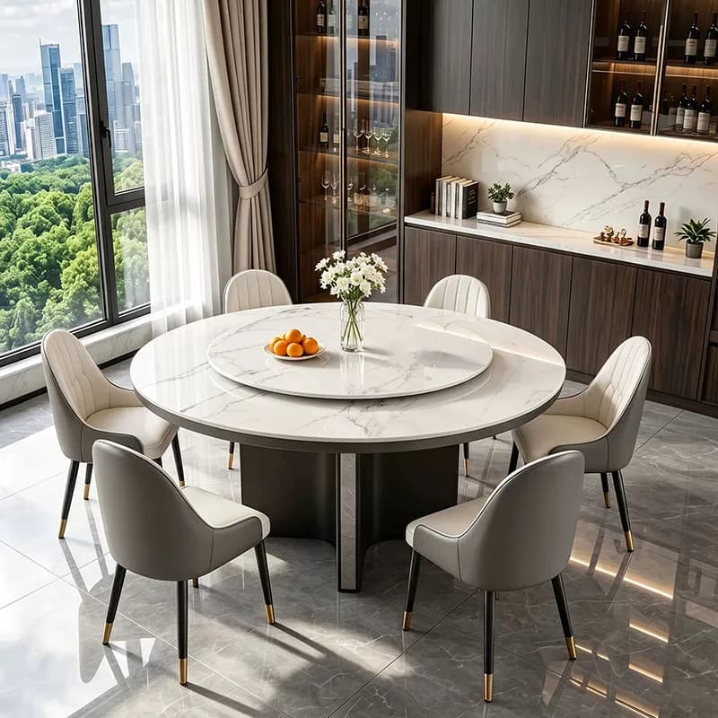 Lounge Round Dining Table Coffee Kitchen Restaurant Space Saving Center Dining Table Marble Chairs Muebles Commercial Furniture
