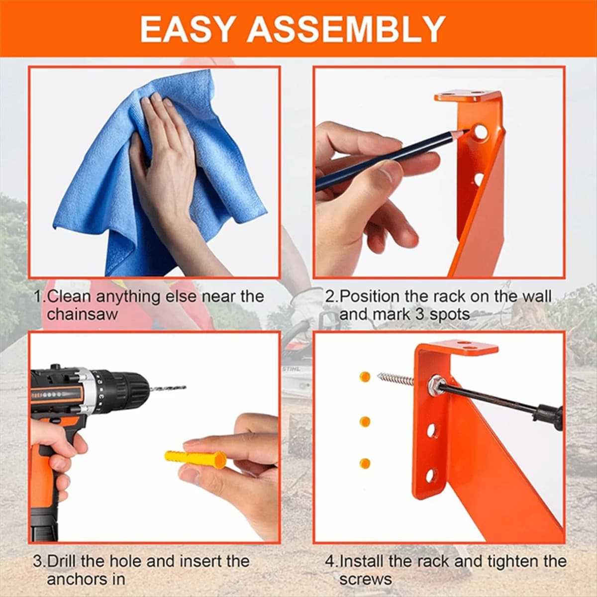 SSR 3 In1 Chainsaw Holder, Heavy Duty Chainsaw Wall Mount,10 Gauge Steel Chain Saw Hanger for Garage Organization