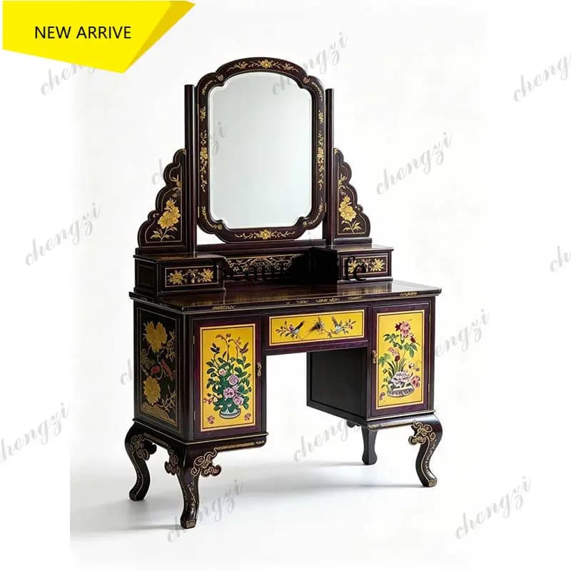 D178 Solid wood painted dresser with mirror drawer makeup table Chinese decorative cabinet