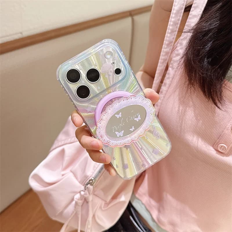 Coquette Aesthetic Iridescent Butterfly Magnetic Phone Case For iPhone 15 16 17 Pro Max Rainbow Girly Y2K Cover With Magsafe