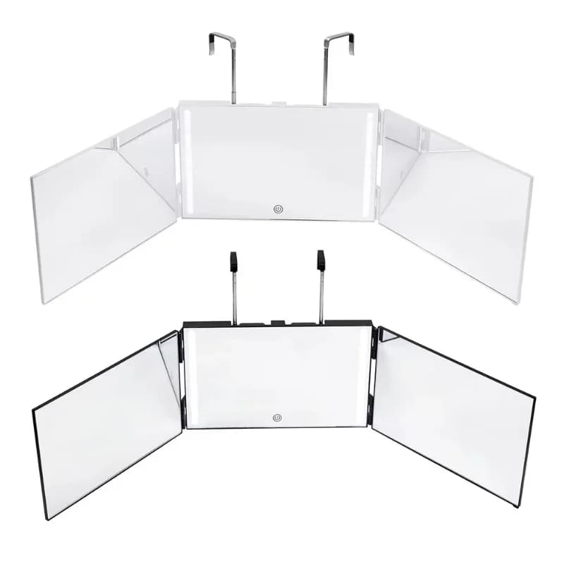 Portable 360 self-cutting mirror 3-way mirror hair trifold makeup mirror with height-adjustable retractable hook