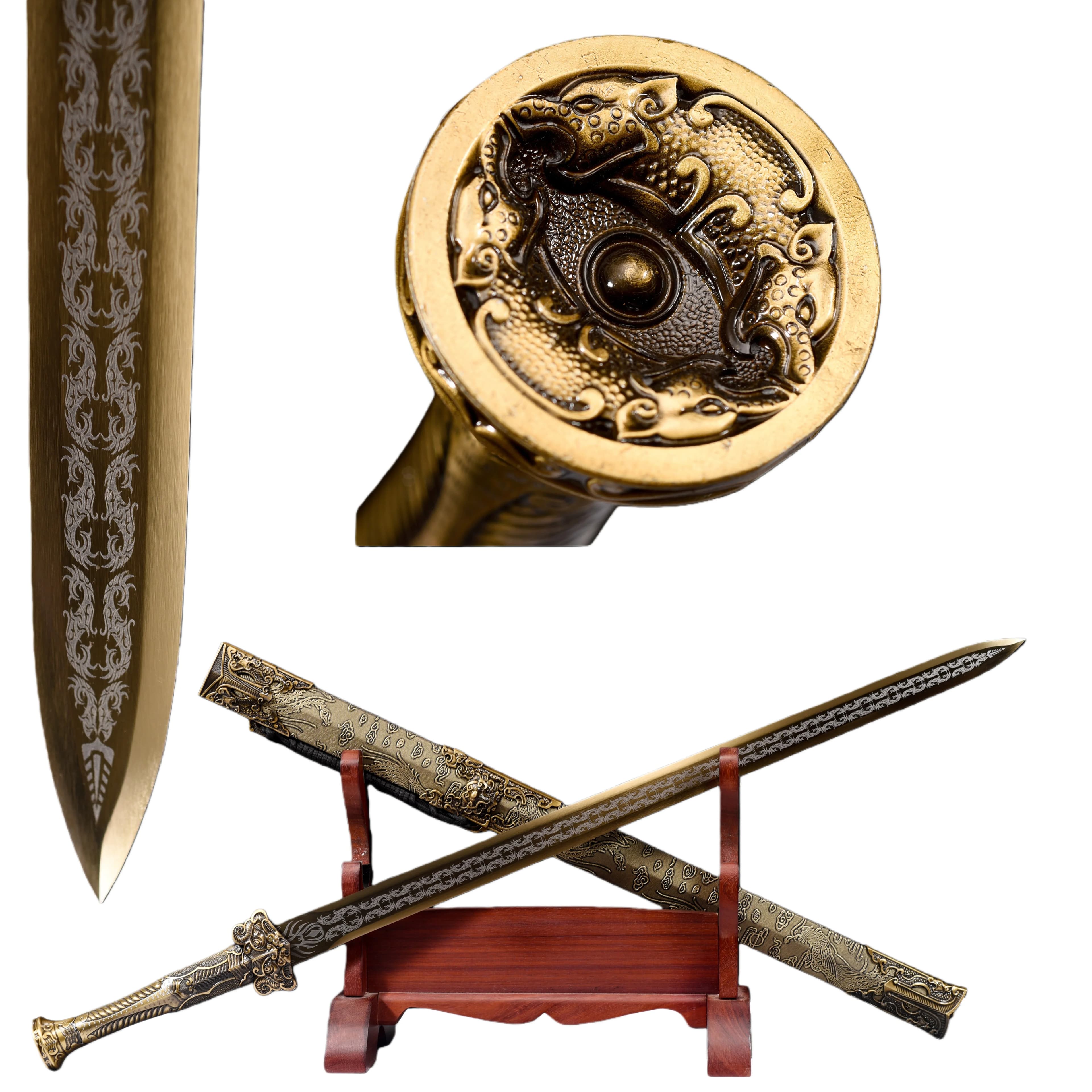 Chinese samurai sword, medieval retro battle preparation, Death Gaze, Hell Devil, Golden Evil Eye,katana fighting training,full