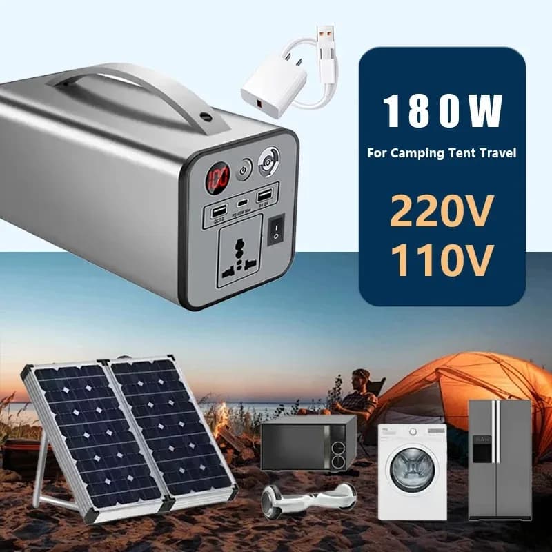 180W Power Bank Portable Power Station 220/110V 118.4Wh Solar Generator Outdoor Energy For Camping Tent Travel 32000mAh