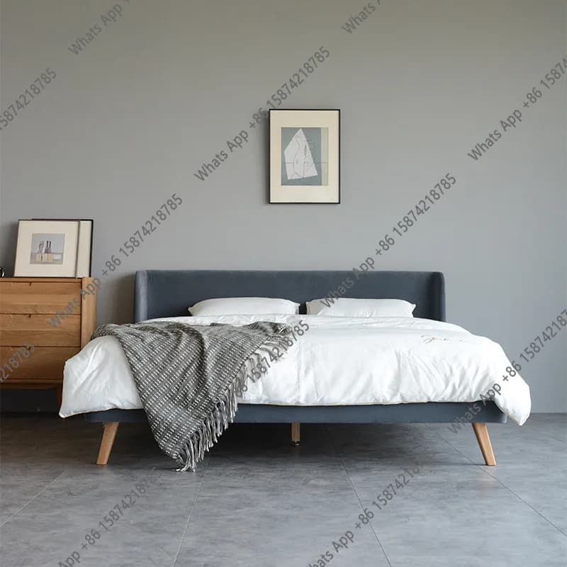 Nordic Italian modern simple bedroom double bed light luxury solid wood soft fabric soft bed marriage bed minimalist Italian Min