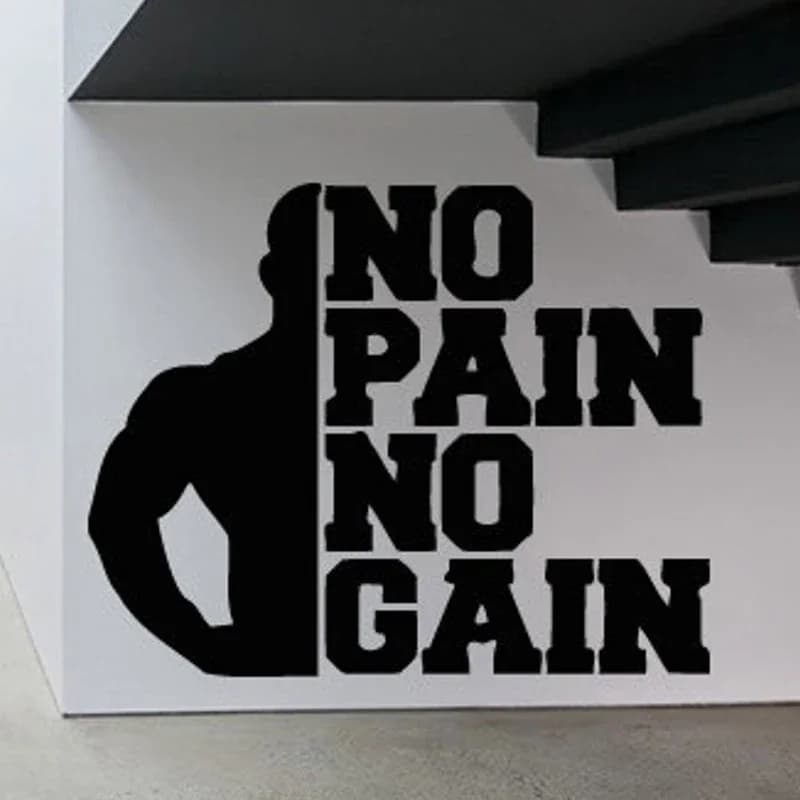 Gym Bodybuilding Vinyl Sticker No Pain No Gain Quote Decal Training Motivation Wallpaper Murals Waterproof Decor E117