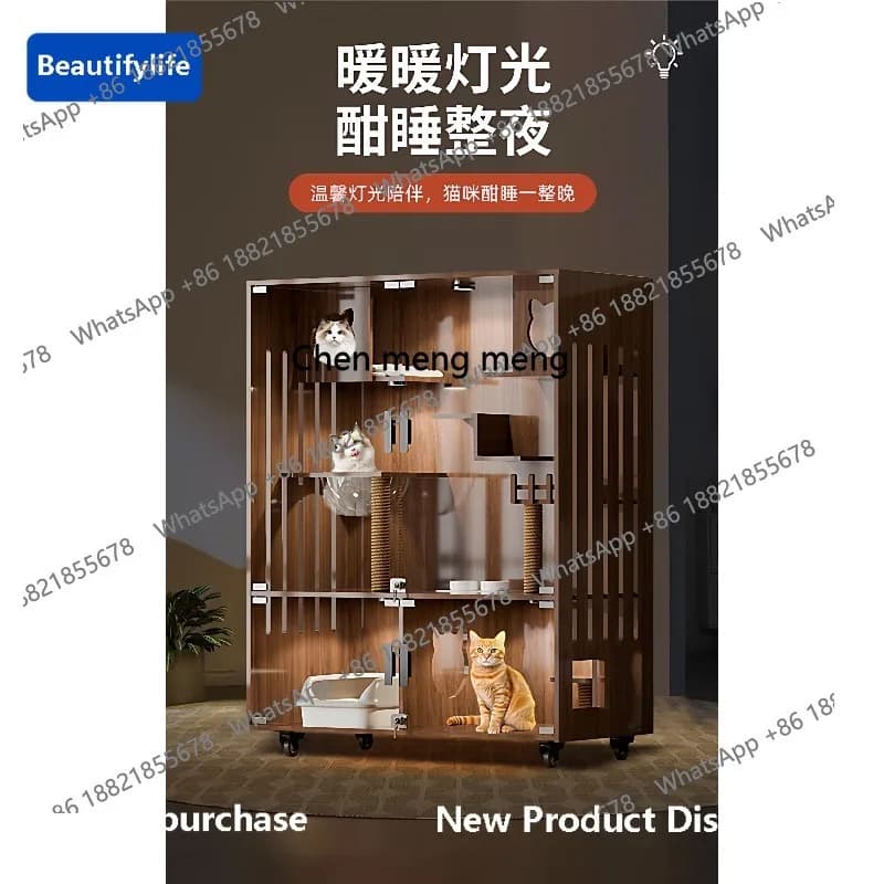 C88 Luxury solid wood cat nest household indoor cat cabinet with toilet integrated cat house