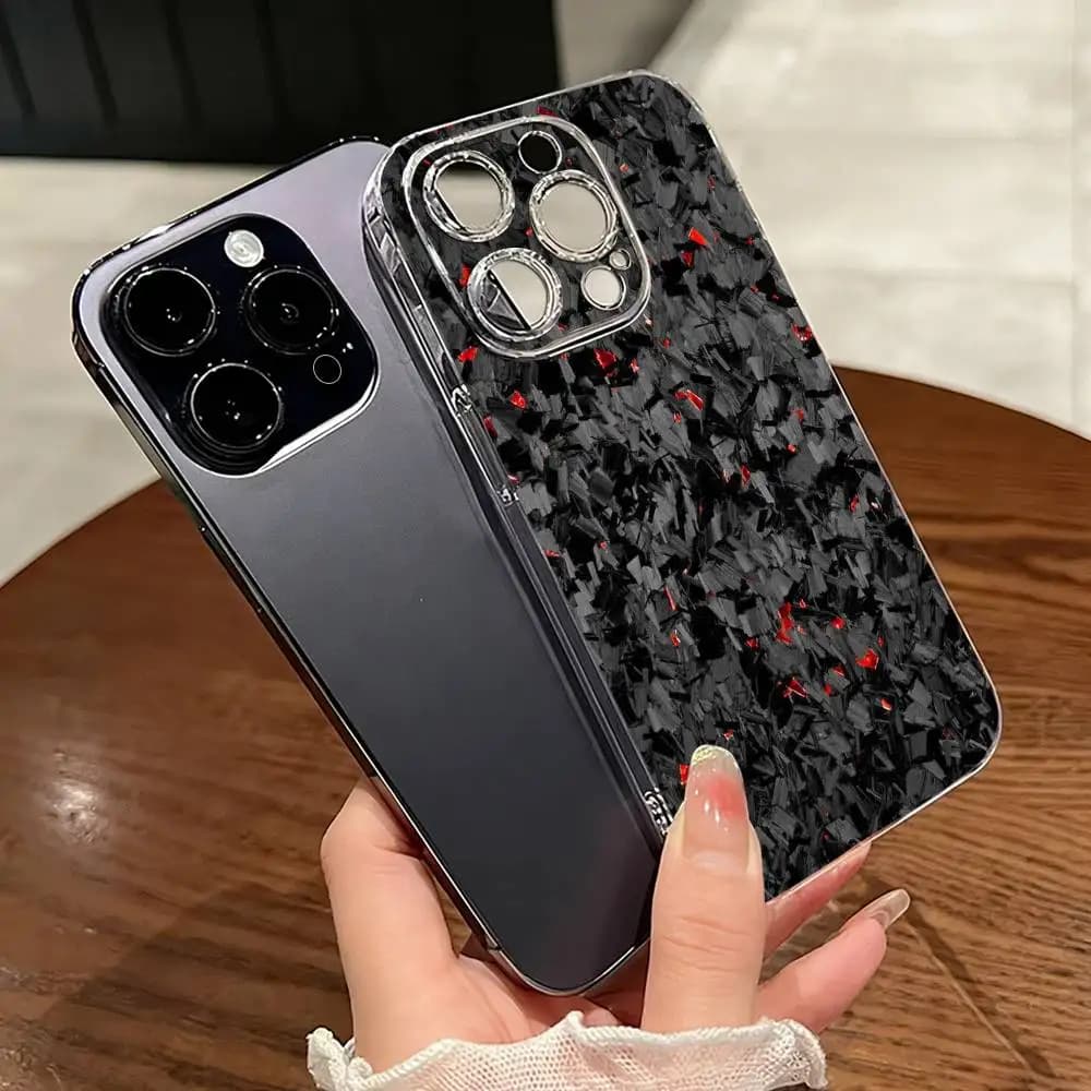 Forged Carbon Fundas-t Phone Case For iPhone 17 16 15 14 13 12 11 Mini Pro Max Plus Transparent Cover