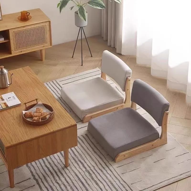 Damedai Solid Wood Tatami Chair With Back&Seat Cushion Floor Seating Japanese Zaisu Legless Chair For Bay Window Balcony Platfor