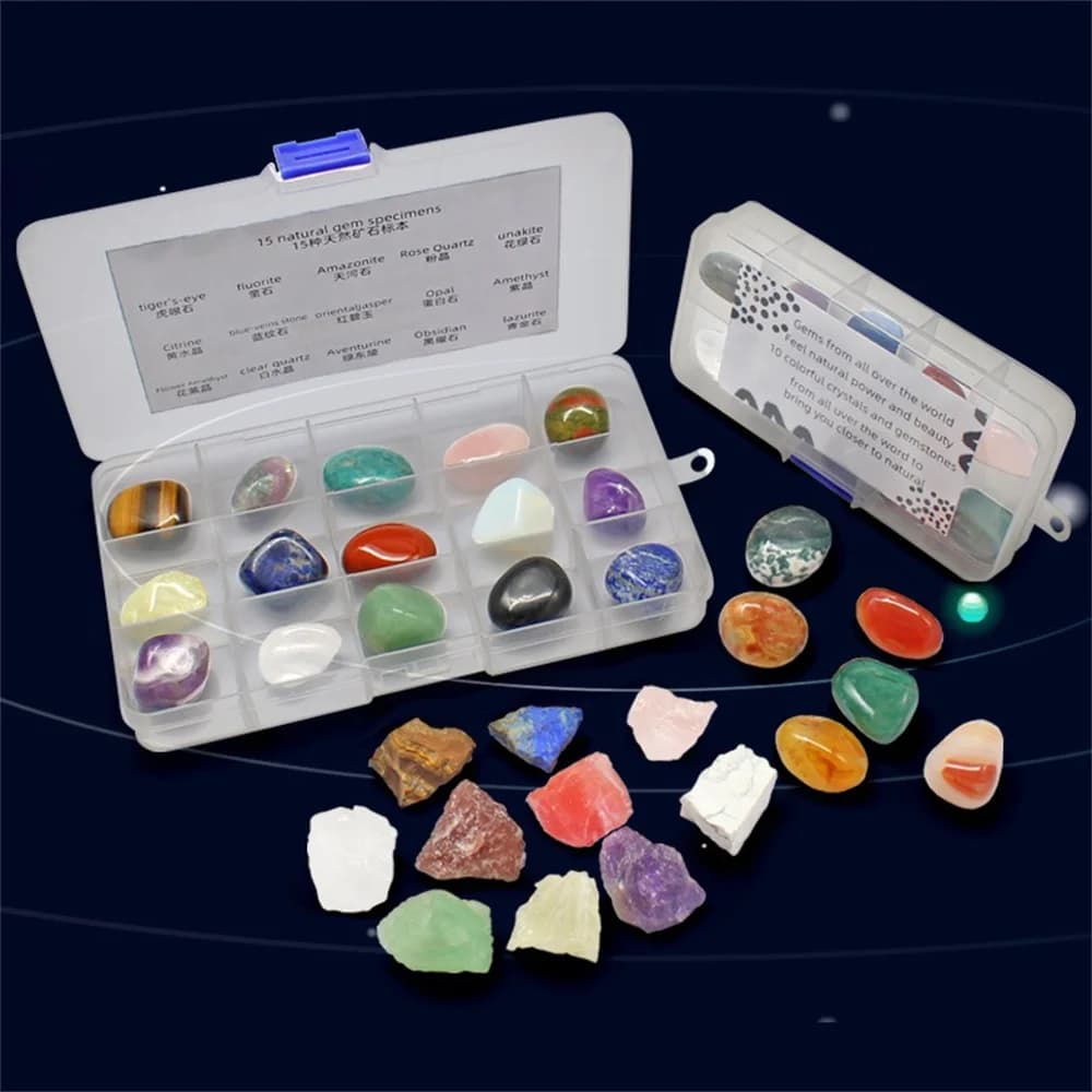 Natural Raw Stone Crystal Specimen Box Irregular Quartz Spiritual Healing Ornament Children Teaching Tool Gift
