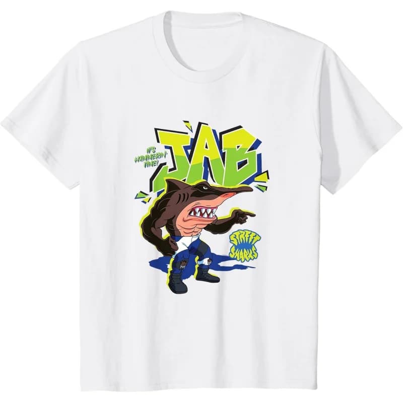 Street Sharks - Jab It's Hammerin' Time Gift Short Sleeve t shirt Vintage Graphic Tee 100% cotton printed clothes All size Tops