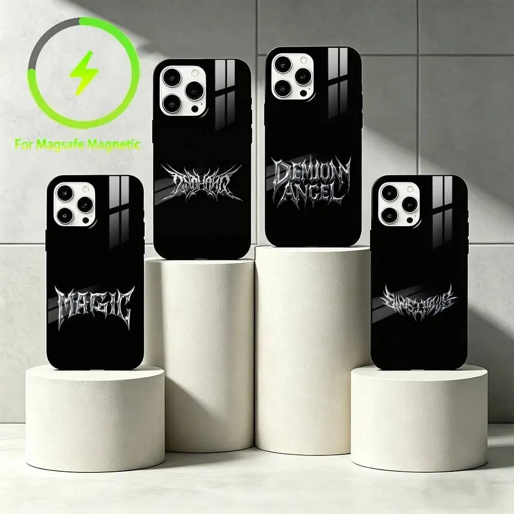 Y-Y2K electroplating Gothic font Phone Case For iPhone 17 16 15 14 13 12 Pro Max Plus for Mirror Wireless Magnetic Cover