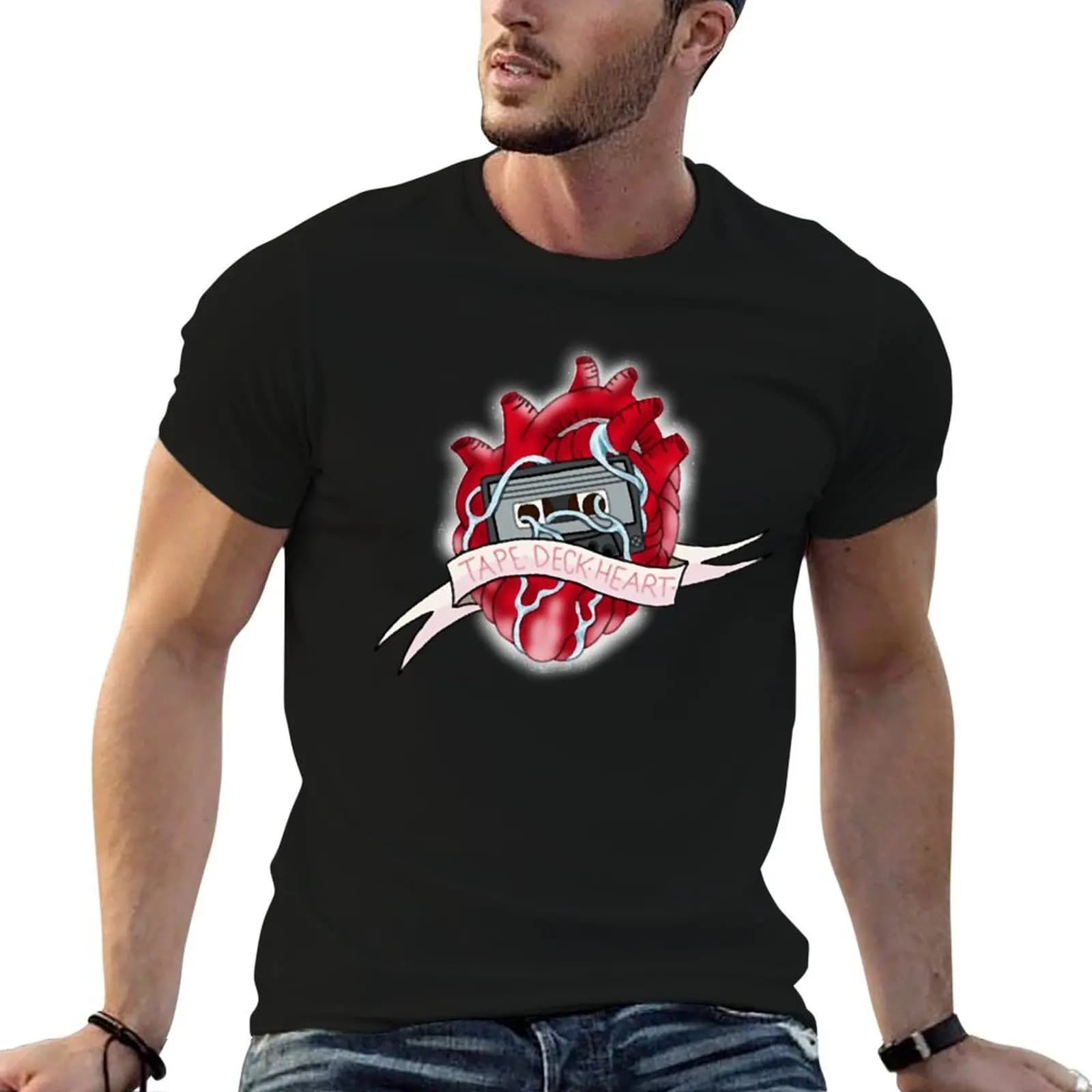 Tape Deck Heart T-Shirt oversized valentines clothes plain t shirts men