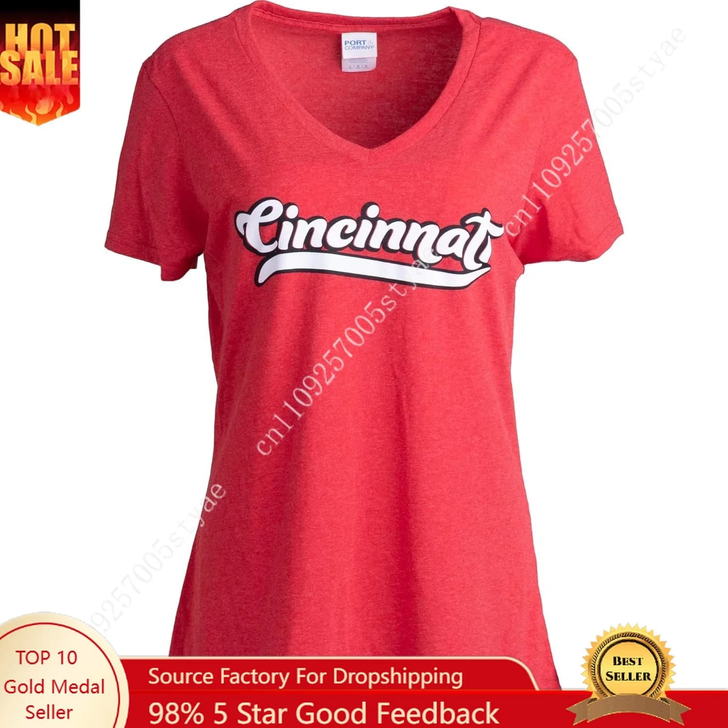 Cincinnati | Classic Retro Black Red Blue Grey Ohio City Pride Newport Fan Women's V-Neck T-Shirt Top T-Shirt