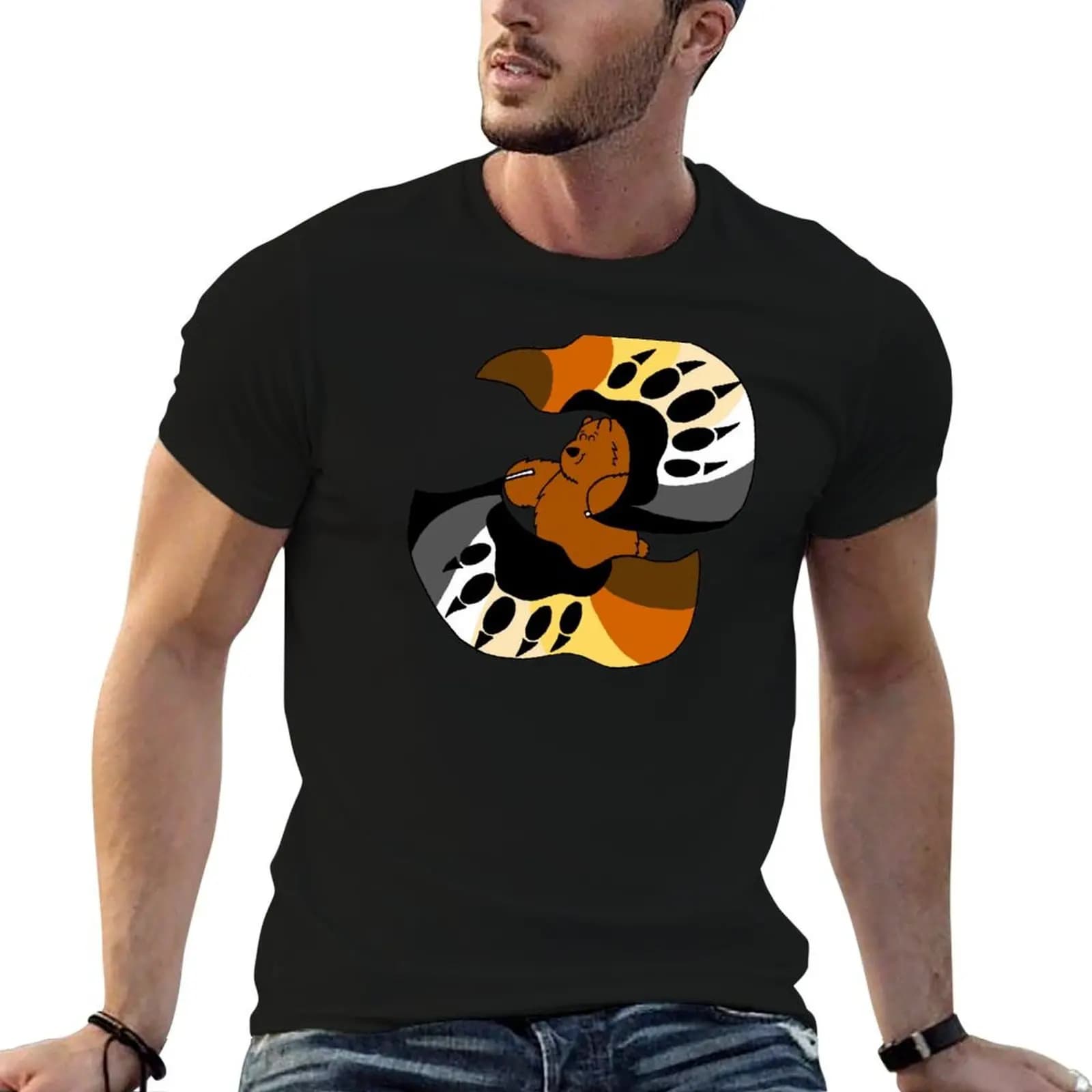 Flagging Bear - Bear Pride Flag T-Shirt Aesthetic clothing Short sleeve tee mens plain t shirts