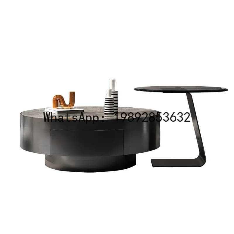 CZ  Wabi-Sabi Style Storage Box Modern Internet Celebrity Simple High-End Small Apartment Stainless Steel Round Stone Tea Table
