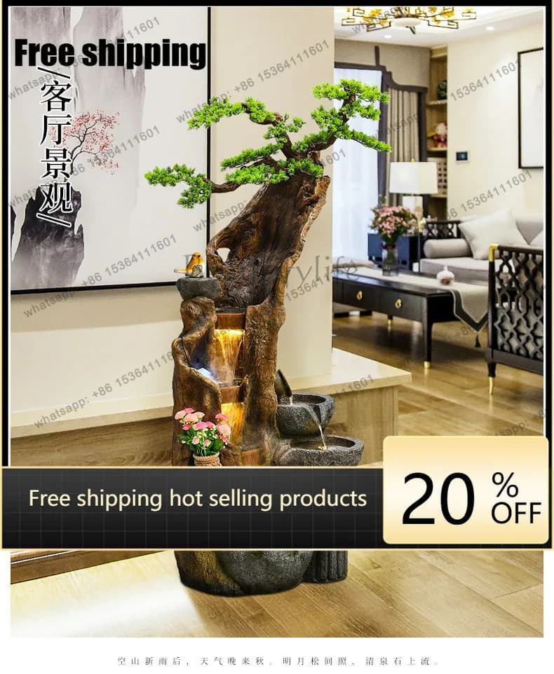 hot Welcome pine, flowing water fountain lucky ornament, atomization humidification arrangement decoration