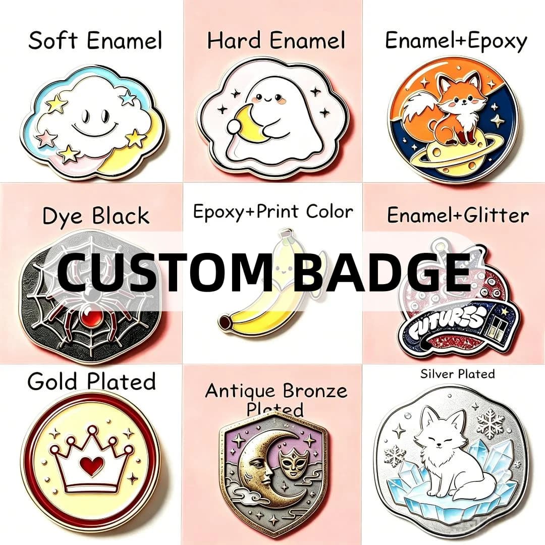 Custom Lapel Pins, Personalized Custom Badges Soft Hard Enamel Epoxy Glitter Dye Black Multi Plated Metal Pin Badges