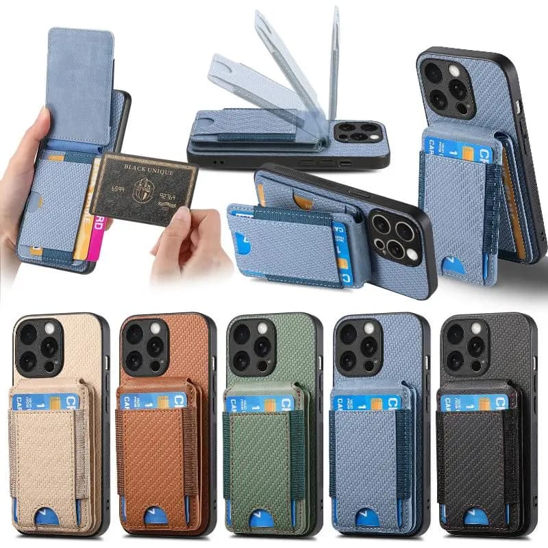 Back Adjustable Holder Card Slot Phone Case For iPhone 16 15 Pro 14 Plus 13 12 Mini 11 Pro XR X XS Max 7 8 Plus Protective Cover