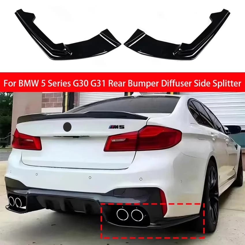 For 2017-2023 BMW 5 Series G30 G31 M Pack Gloss Black Car Rear Bumper Lip Spoiler Side Splitters Body Kit Tuning 2Pcs
