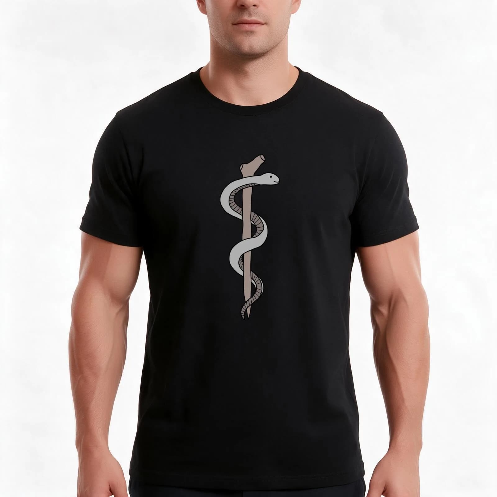 Rod of Asclepius T-Shirt, Summer Casual Cotton Tee, Oversized Streetwear Tops, Vintage Graphic Print, Loose Fit Short Sleeve
