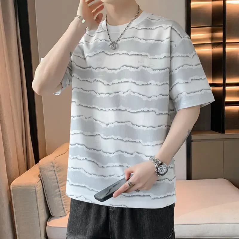 Men's Casual Striped T-Shirt Breathable Daily Wear Round Neck Short Sleeve Summer Style