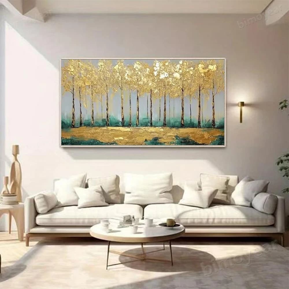100% Hand Painted Abstract Oil Painting Luxury Golden Tree Wall Art Picture On Canvas Mural For Living Room Home Decor Paint