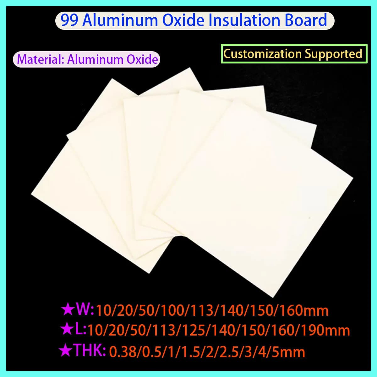 99 Alumina Ceramic Board, High Temperature and Wear-resistant Insulation Board Thickness 0.38/0.5/1./1.5/2.5/3/4/5/mm