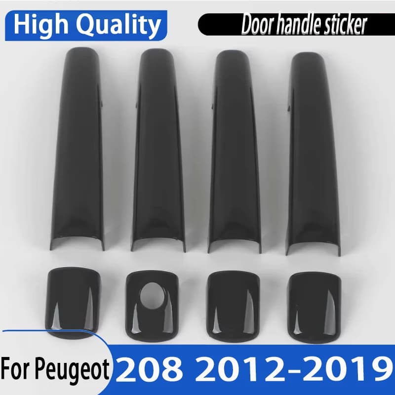 Black Carbon Fiber Chrome Car Door Handle Cover Trim Sticker Styling Auto Accessories For Peugeot 208 2012-2019