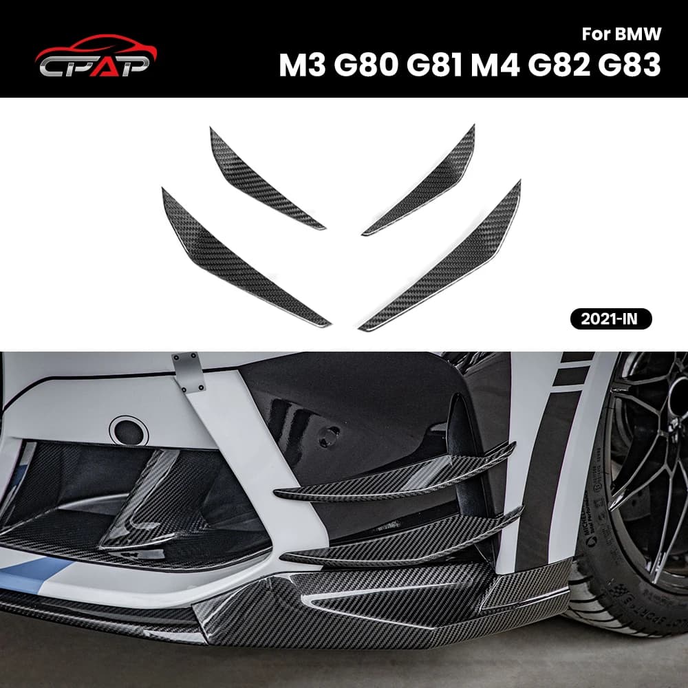 For BMW M3 M4 G80 G81 G82 G83 MP Style Real Dry Carbon Fiber Front Bumper Splitter Canard Wind Knife Trim 2021-IN