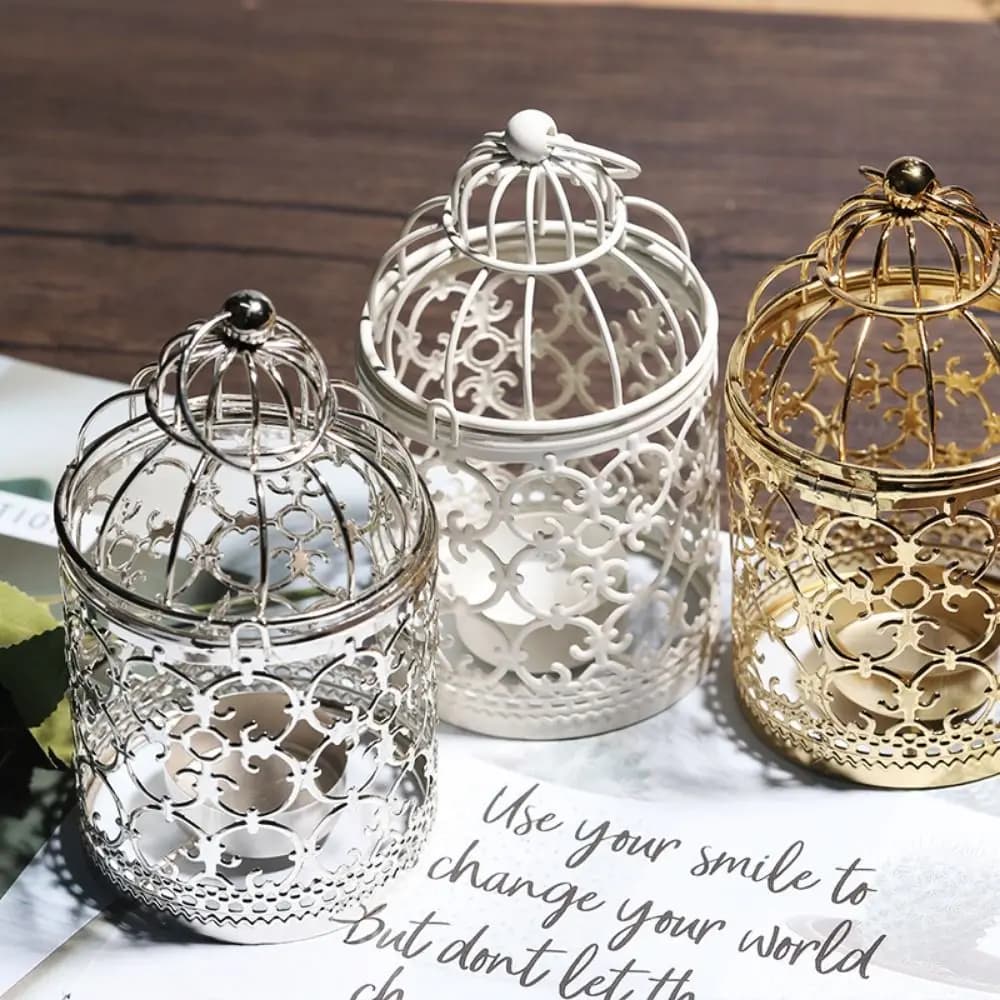 Birdcage Shape Bird Cage Candle Holder Iron Art Exquisite Bird Lantern Tealight Decorative Metal Candlestick Home Decor